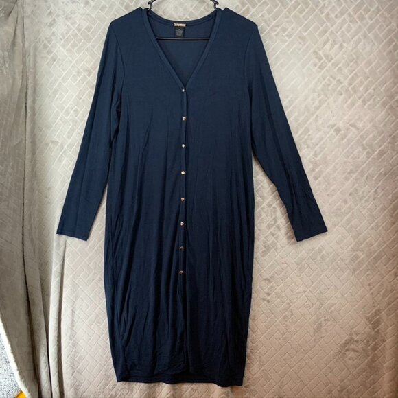 Magaschoni Womens M Long Cardigan Sweater Navy Blue Micromodal Button Front - Picture 1 of 16